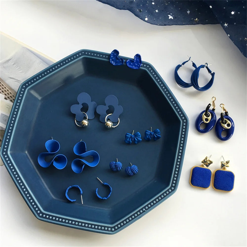 Korean Blue Geometric Acrylic Resin Drop Earrings for Women Statement Round Square Dangle Earrings 2022 Fashion Brincos Jewelry