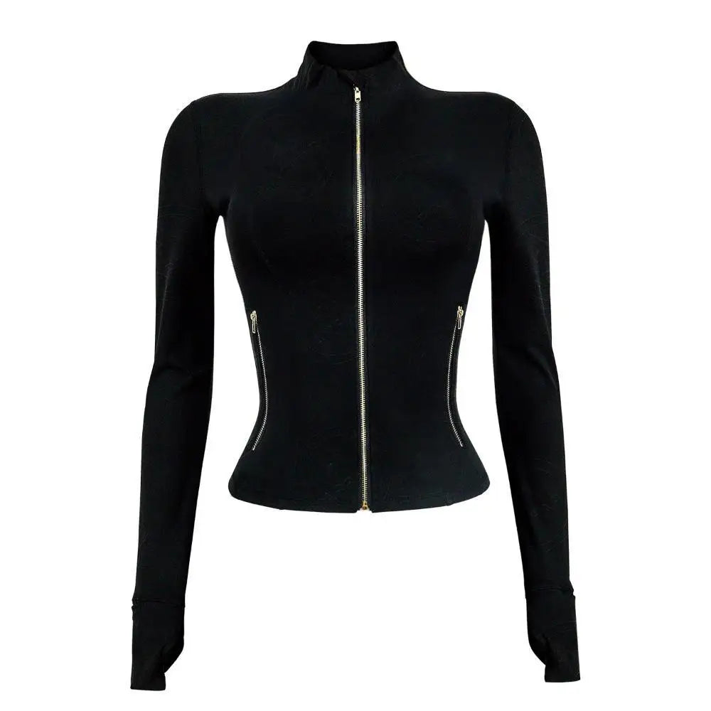 Women Yoga Jackets with Pockets Slim Fitness Thick High Quality Workout Outdoor Sportswear Long Sleeve Turtle Neck Casual Jacket