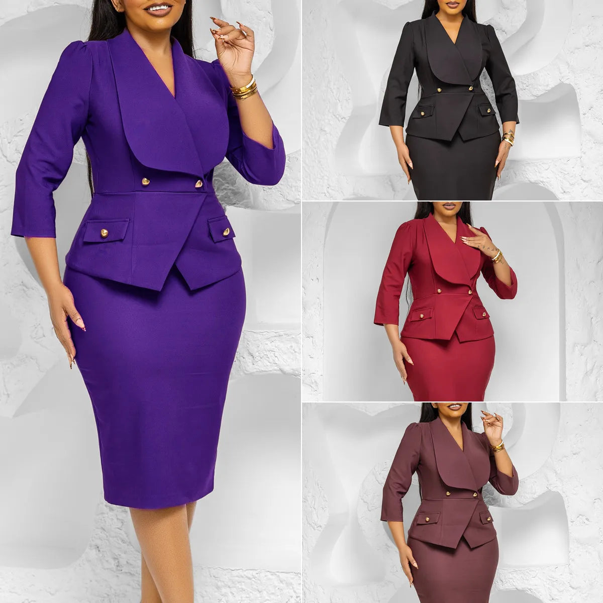 D604 Custom LOGO Career Dresses Big Collar 3/4 Sleeve Slim Waist Office Lady Dress Elegant African Dresses for Women Clothing