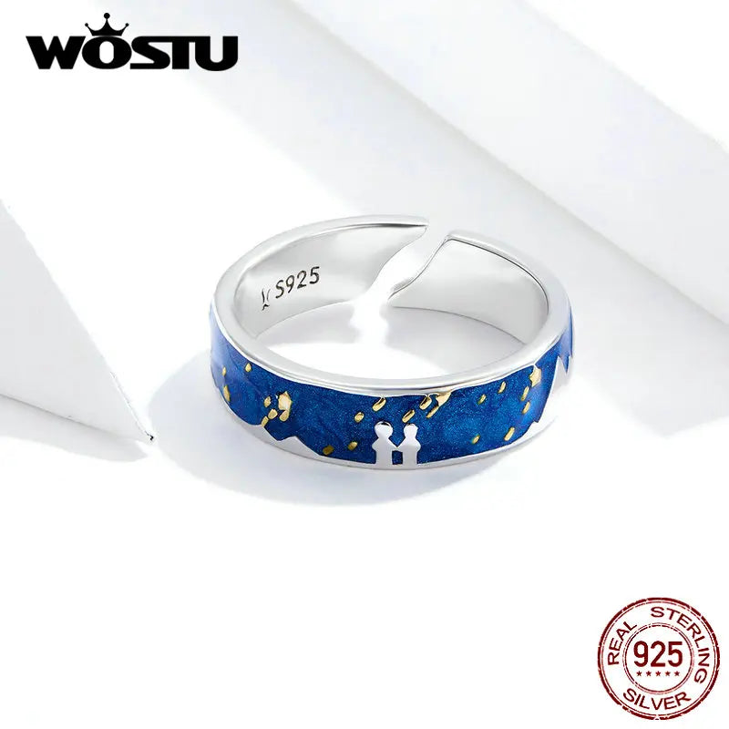 WOSTU 100% 925 Sterling Silver Meteoric Shower Blue Rings For Women Adjustable Finger Rings Wedding Lover Luxury Jewelry CQR609