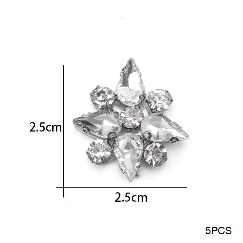 QIAO 5pcs Rhinestones Ornament Crystal Clear Iron on Diamond Rhinestones for Clothing Bags Hoodie Decorations Accessories