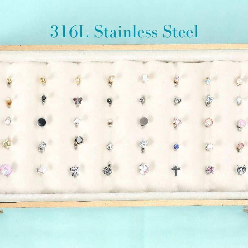 Eardots 24K Gold Plated 3mm Pink Zircon 316L Stainless Steel Stud Earrings Trendy Anti-Allergic Design Anniversary Occasions