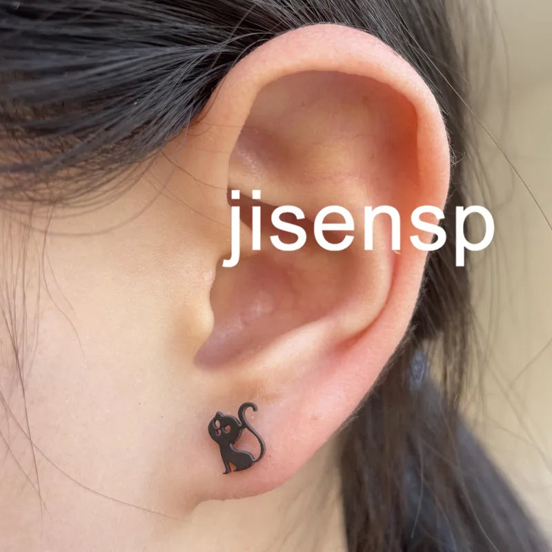 Multiple Tiny Stainless Steel Animal Earrings for Women Cute Hummingbird Fish Seahorse Wolf Earings Jewelry Accessory Gift