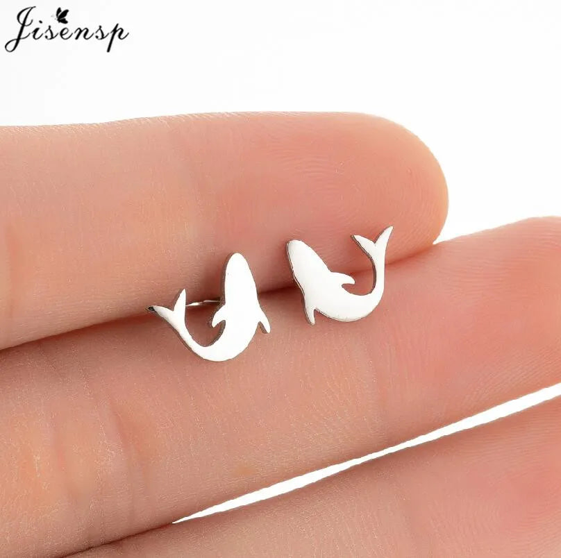 Multiple Tiny Stainless Steel Animal Earrings for Women Cute Hummingbird Fish Seahorse Wolf Earings Jewelry Accessory Gift