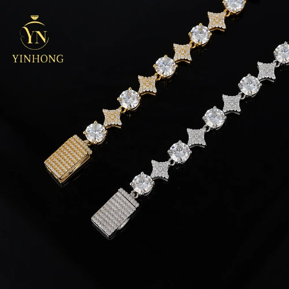 Wholesale Trendy Jewelry  925 Silver Hip Hop Jewelry Bracelet Prong D Color Moissanite Star Bracelet for Friends Gift