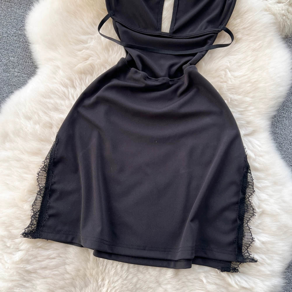 Summer Sexy Slit Hip Midi Dress For Women Empire Hollow Out Backless Lace Dress