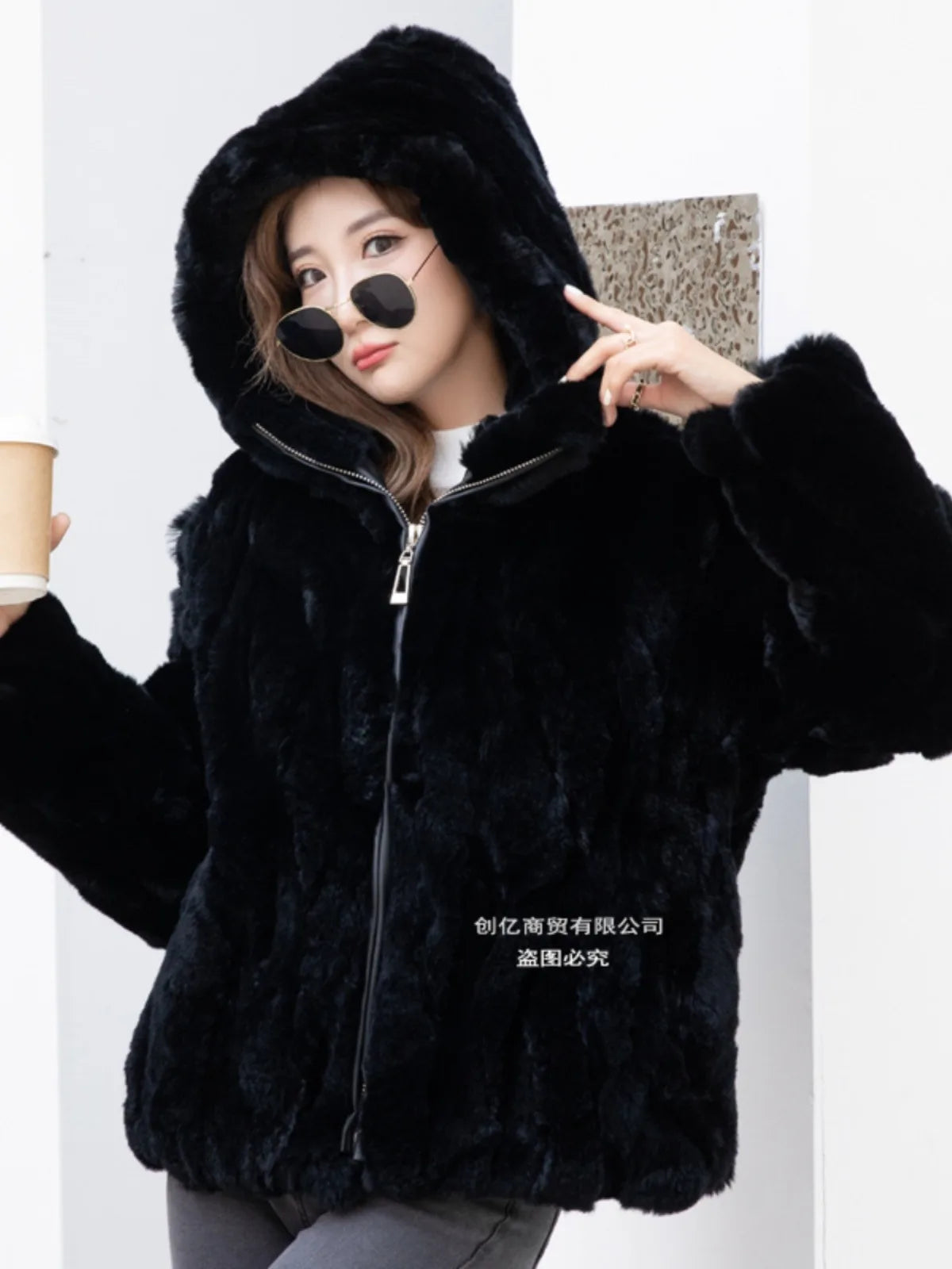 100% Real Rabbit Fur Coat Women Winter Loose Hooded Zipper Natural Fur Jacket Thick Warm Woman Clothing Female Furry Outerwears