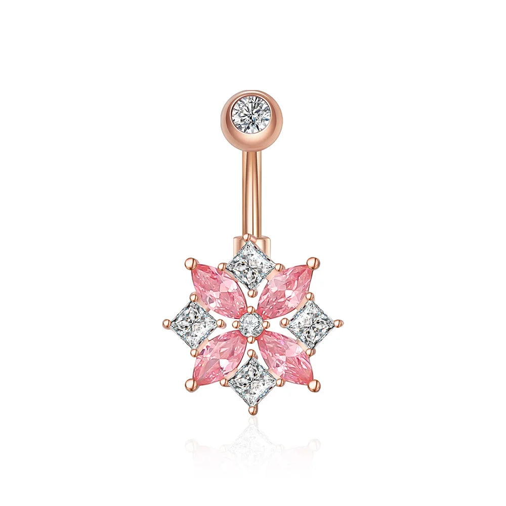 New Pink Series Heart Snake Crystal Zircon Belly Button Rings Fashion Cross Butterfly Dangled Belly Piercing for Women Jewelry