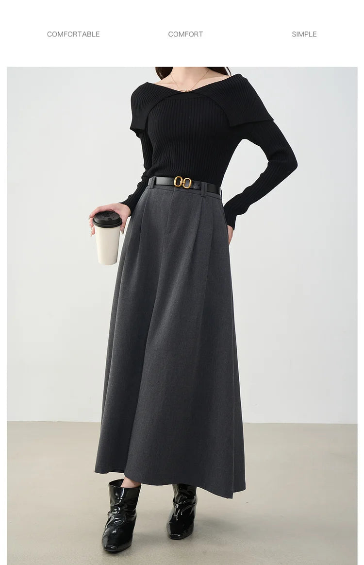 VIMLY Midi Women Skirt 2025 Autumn Office Lady Gray A-line Bud Elegant Ladies Skirt Zipper Loose Pockets Female Skirts A2202