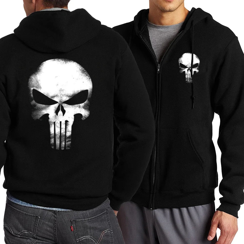 2025 Fashion and Leisure Y2K Zipper Hoodie Skull Series Pattern Printed Black Handsome Clothing New Punk Harajuku Leisure Bestse