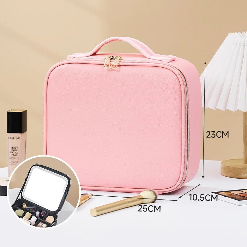 Smart LED Cosmetic Case With Mirror Travel Makeup Bag Large Capacity Female Beautician Skincare Product Makeup Case For Women
