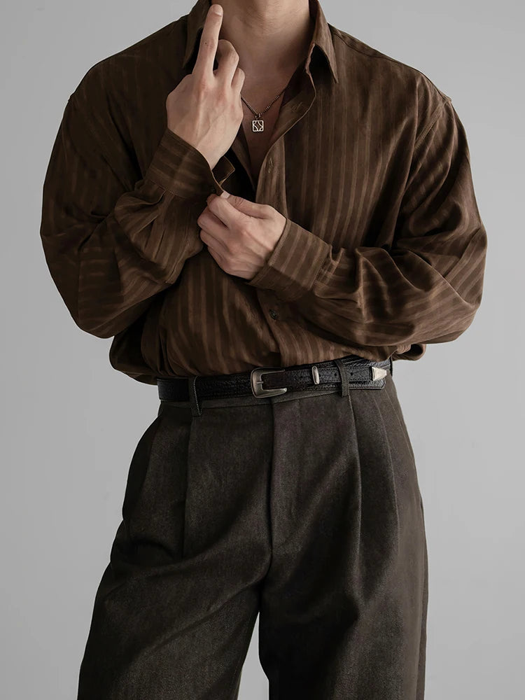 Vintage Striped Textured Shirts Men's Spring Autumn Outdoor Casual Button-up Shirt Long Sleeve Mens Fashionable Lapel Cardigans