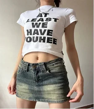 European and American spicy girl subculture slim fit denim short skirt Y2k street design slim fit daily sweet super A mini skirt