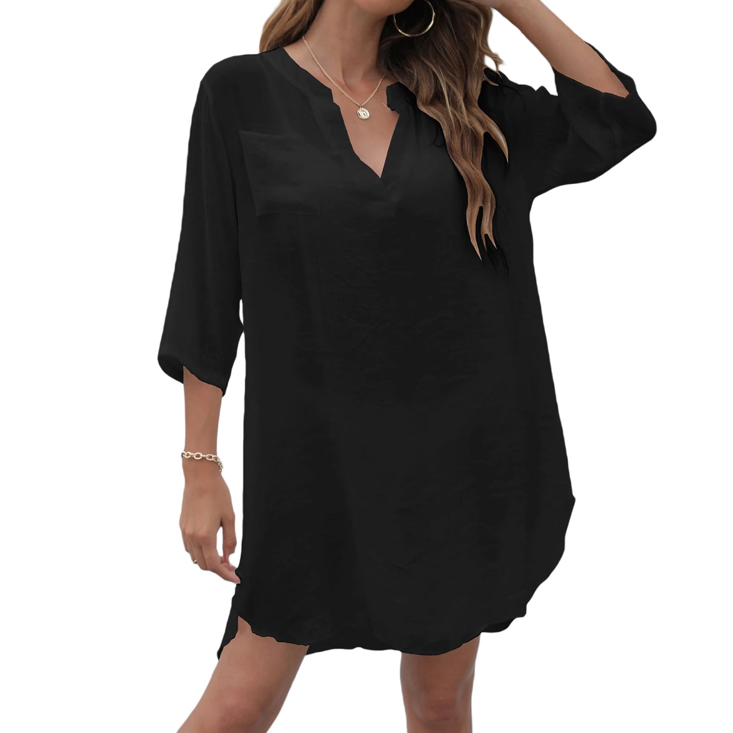 Women Bathing Suit Bikini Cover Up Swimsuit Dress Swimming Smock T Shirt Summer V Neck Beach Dress Swimwear Sarong Dress