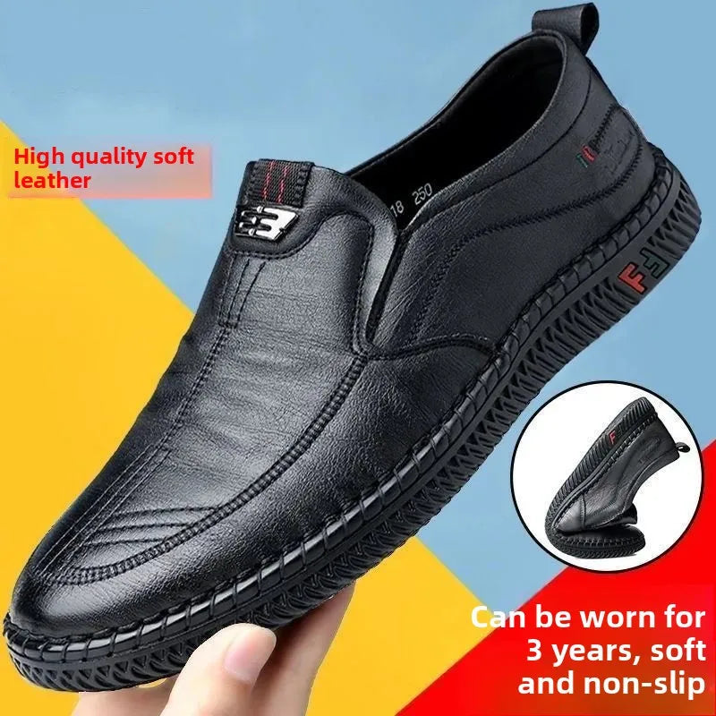 New Hot Sale Of The Season Men's Soft Leather Business Casual Shoes round Toe PVC Bottom Comfortable Soft Surface Dad Shoes Fash