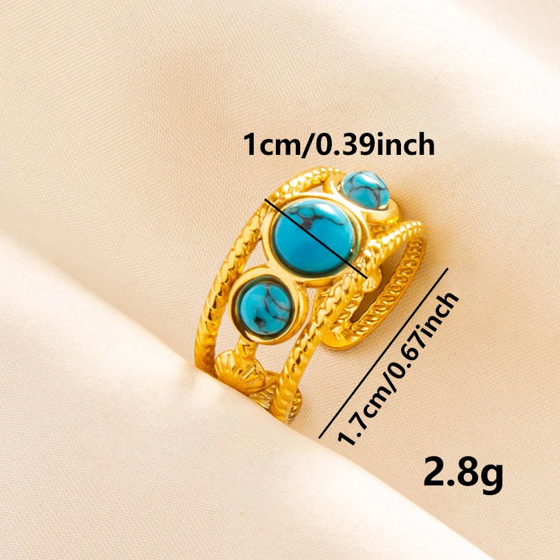 2pcs/lot Vintage Turquoise Gold Plated Knuckle Rings Blue Synthetic Stone Stainless Steel Rings Boho Jewelry Women Gifts No Fade