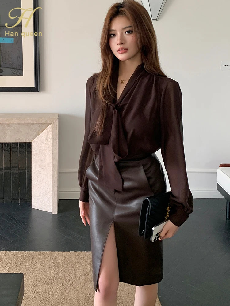 Womens Blouse Vintage Bow Elegant Loose Women Business Shirts Work Casual Tops Chiffon Blouse New Arrival Shirt