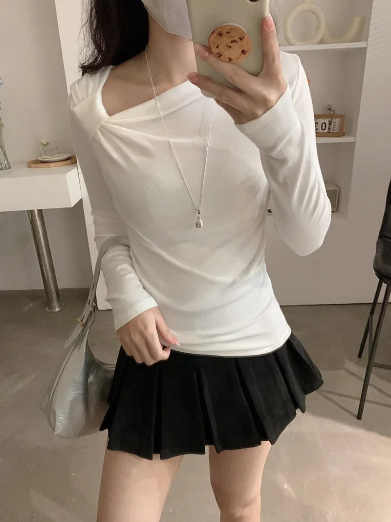 Oumale Pure Color Suede Mini Skirt Women's Autumn New Korean Style Slimming Anti-Light Pleated Short Skirt A- Line