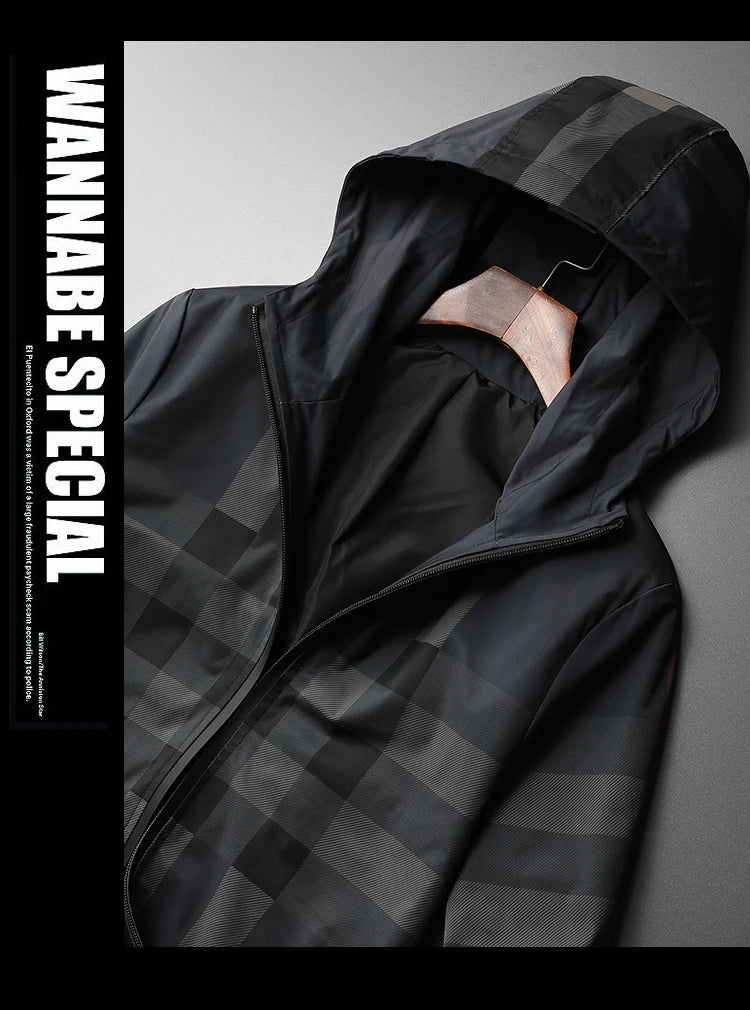 New Korean style fashionable striped jacket, high-quality hooded zipper jacket, men's slim fit jacket