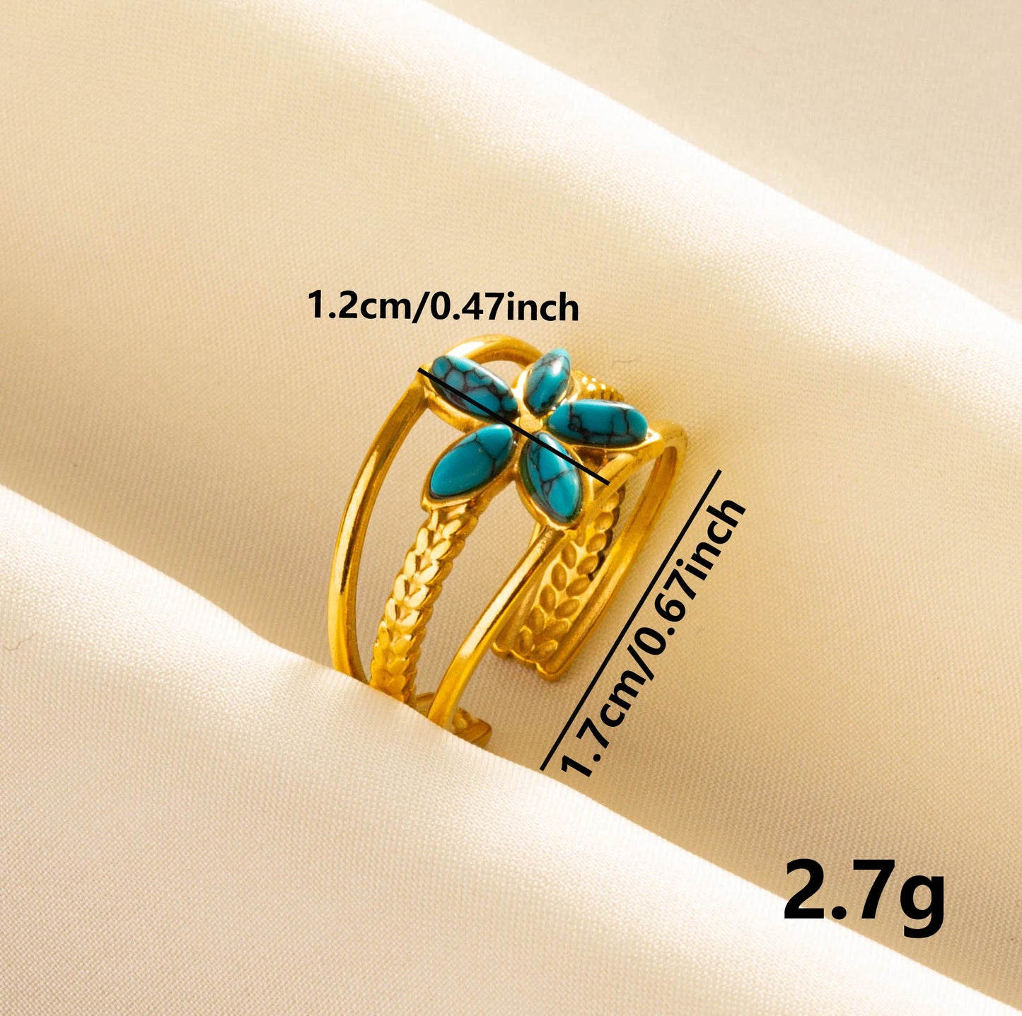 2pcs/lot Vintage Turquoise Gold Plated Knuckle Rings Blue Synthetic Stone Stainless Steel Rings Boho Jewelry Women Gifts No Fade