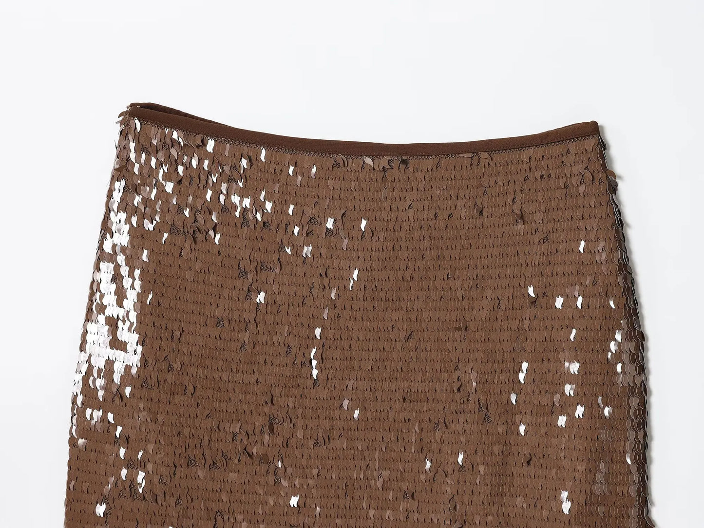 KONDALA Chic Y2K Sheath Sequined Sexy Brown Mini Skirt Club Fashion 2025 Sexy Birthday Shiny Night Party Music Streetwear Skirt