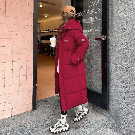 2025 Solid Long Down Parka Women with  Hood  Cotton Padded Jacket Winter Overcoat Fashion Thicken Warm Puffer Coat Female
