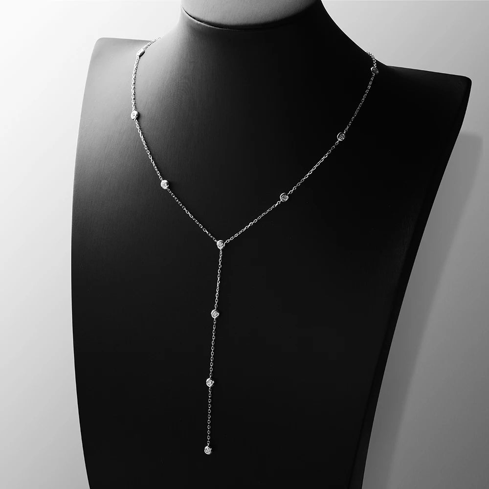 TBCYD 3mm 1.2cttw Round Cut Moissanite Diamond Pendant Necklace For Women S925 Silver Y-shaped Neck Chain Evening Gown Jewelry