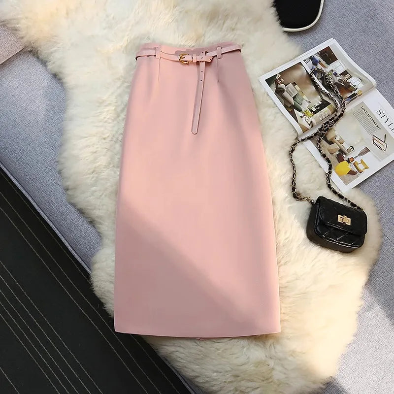High Waist Suit Sle  Skirt Korean Spring Autumn New Wrap around a Line Skirt for Women Casual Loose Fit a pe