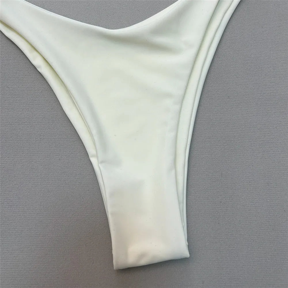 Brown Bandeau Micro Bikini Set Back String Lace-up Sexy Swimsuit Solid Swimwears Woman 2025 High Cut Bathing Suit Bikinis Femmes