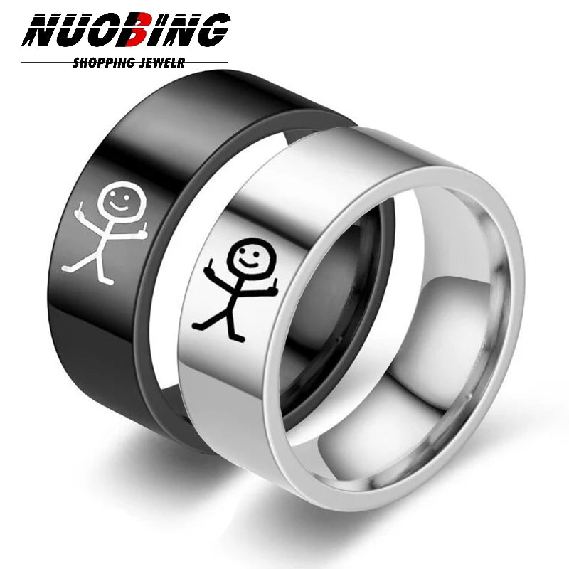 6MM Cute Cartoon Pattern Stainless Steel Anime Role Play Men's and Women's Rings Y2K Accessories Gift