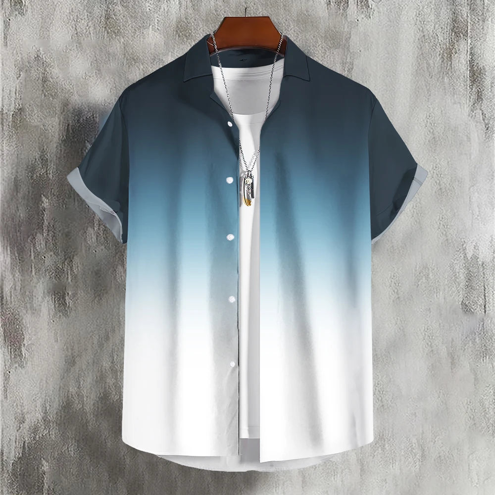 Solid Men'S Shirt Summer Color Gradient Lapel Shirts For Men Colorful Simple 3d Print Basic Men'S Shirt Tops Casual Short Sleeve