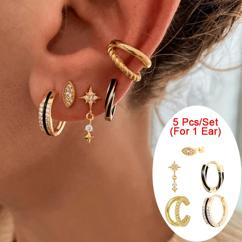 CRMYA Black CZ Zircon Dripping Oil Women's Earrings Set Fashion Gold color Earring Accessories For Women 2025 Jewelry Wholesale
