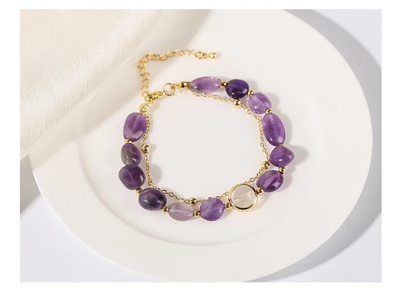 Exquisite Natural Amethyst Stone Lucky Chain Bracelets Women Fashion Jewelry Adjustable Healing Bracelets Girlfriend Party Gifts
