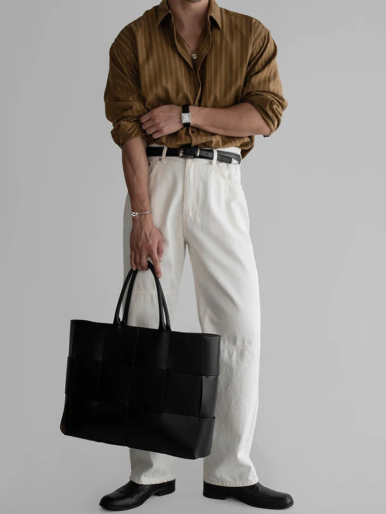 Vintage Striped Textured Shirts Men's Spring Autumn Outdoor Casual Button-up Shirt Long Sleeve Mens Fashionable Lapel Cardigans