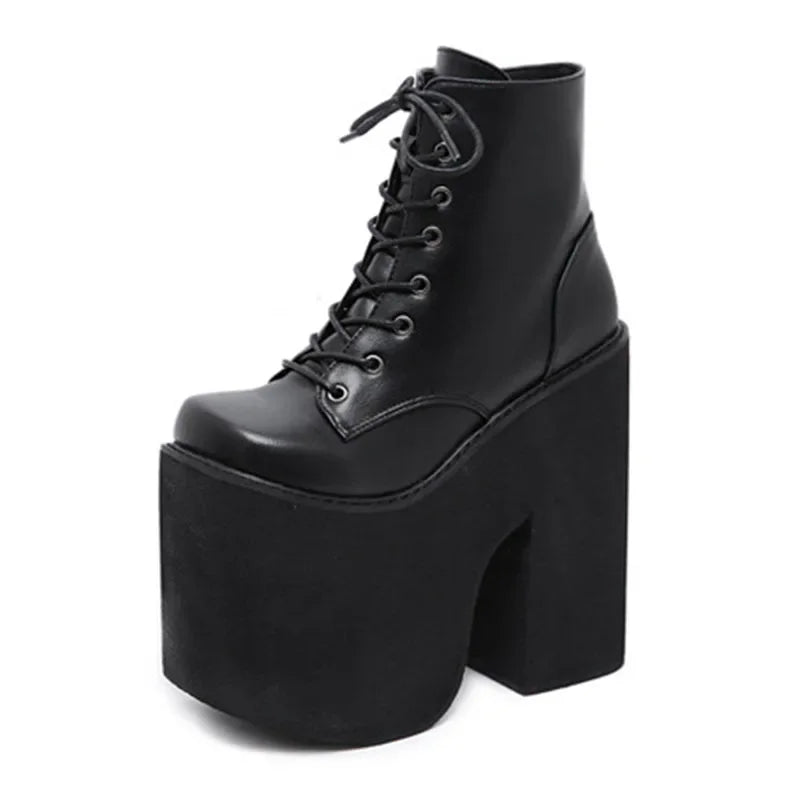 Maogu Women's Boots 2023 Solid High Heel Ankle Boots High Platform Quality Fashion Punk Goth Women Shoes Lace-up Big Size 42 43