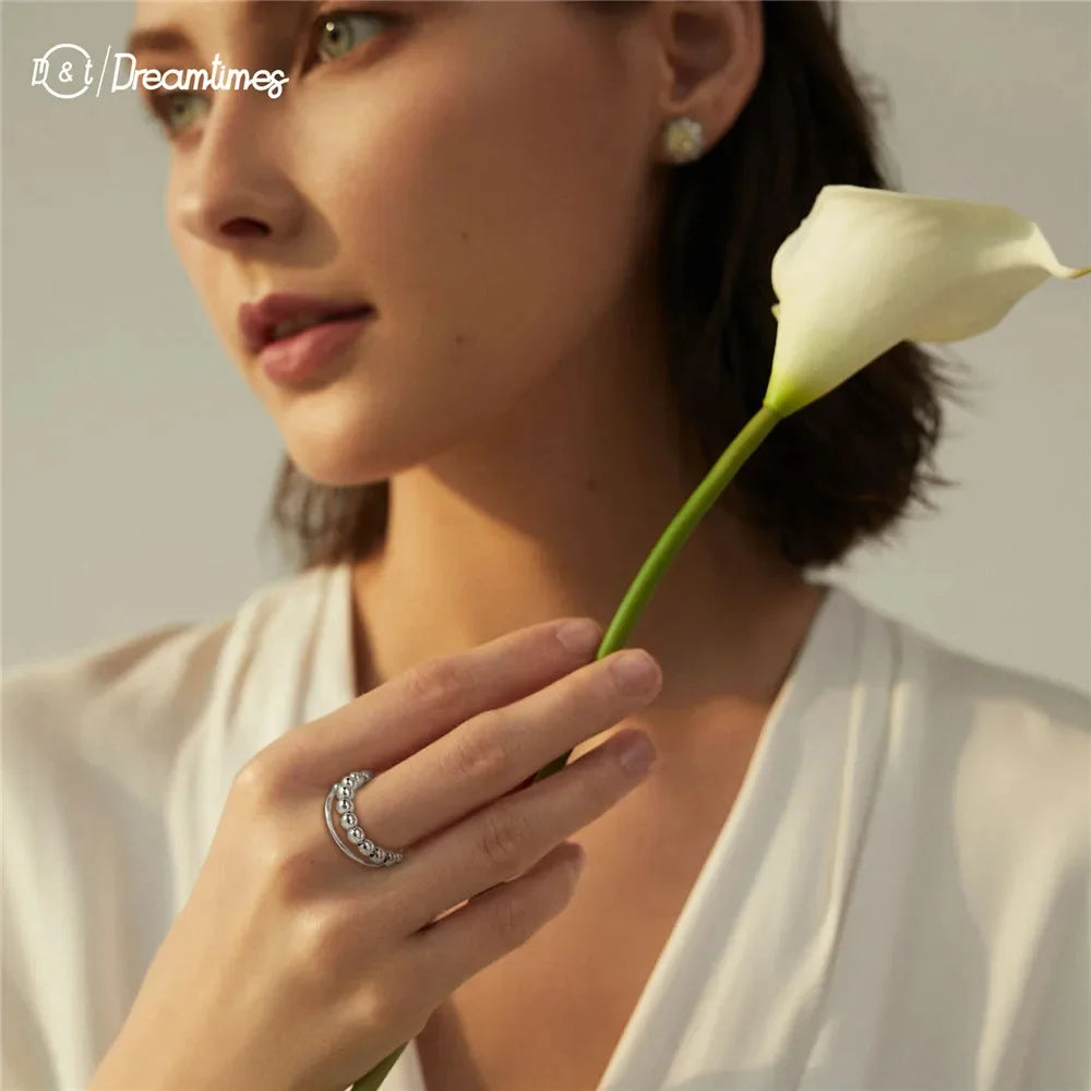 Stainless Steel Balls Beads Rings for Girls women  Rotate Freely  Antistress Spiral Bead Rotate esthetic Jewlery