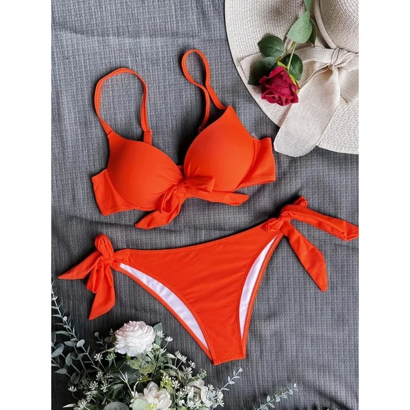 Sexy Micro Bikini Swimsuit Women Simple Classic Solid Bandage Bikini Push Up 2025 New Beach Spice Girl Bathing Suits Two Piece