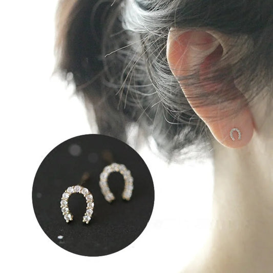 New Fashion 925 Silver Needle Horseshoe Zircon Stud Earrings For Women Female Girls Cute Earrings Jewelry Accessories Gifts