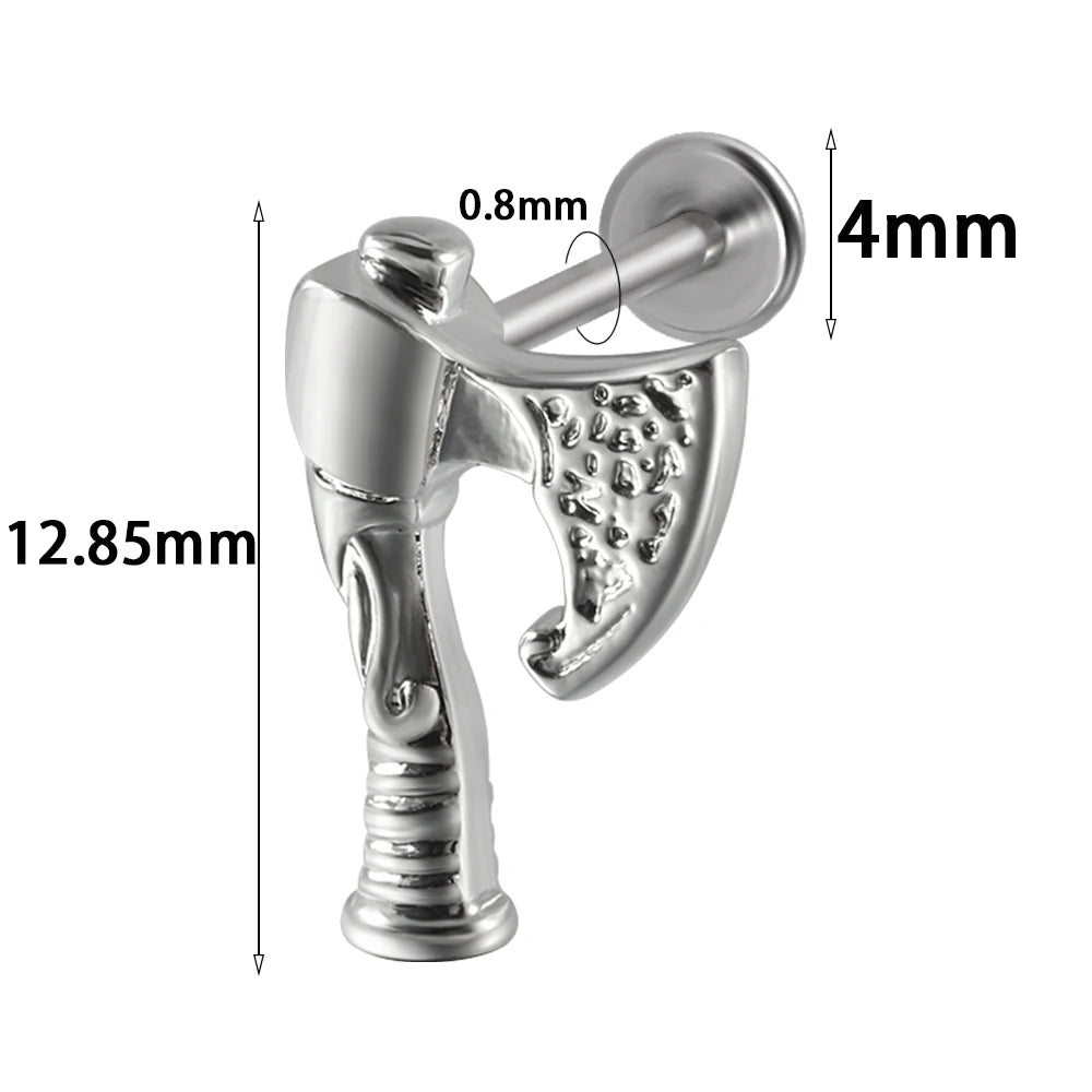 1PC Surgical Steel Threadless Wrench Axe Scissor Dragon Labret Lip Ring Ear Cartilage Tragus Earring Helix Lobe Piercing Jewelry