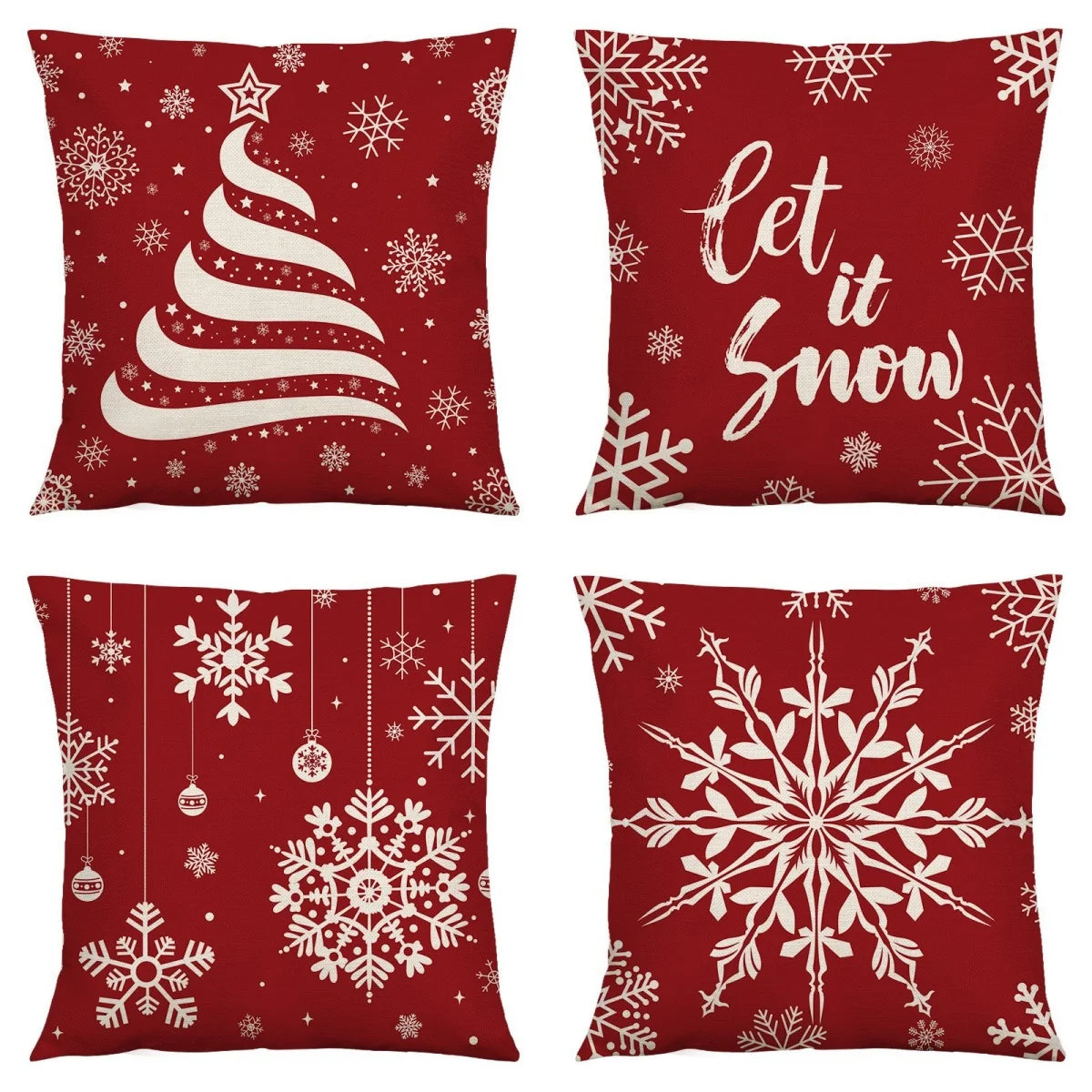 Red Christmas Pillow Cover Winter Snowflake Cushion Covers Spandex Machine Washable For Holiday Party Gift Giving