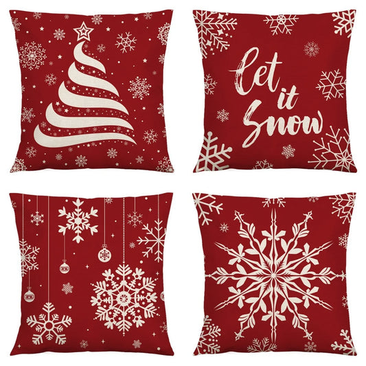 Red Christmas Pillow Cover Winter Snowflake Cushion Covers Spandex Machine Washable For Holiday Party Gift Giving