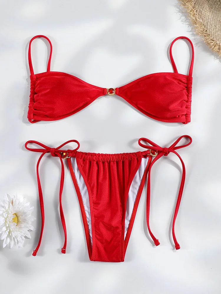 Bandage Bikinis Push Up Swimwear 2025 Swimsuit For Women Summer Bikini Set Solid Bathing Suit Summer Biquini Thongs Beachwear