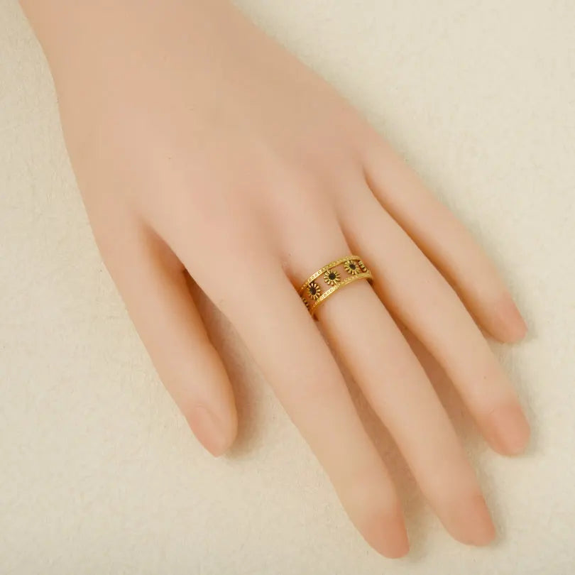 Elegant Ring Enamel Stainless Steel Rings For Women Men Accessories Flower Plant Jewelry Open Adjustable Real Gold Plated Bagues