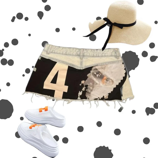 European and American spicy girl subculture slim fit denim short skirt Y2k street design slim fit daily sweet super A mini skirt