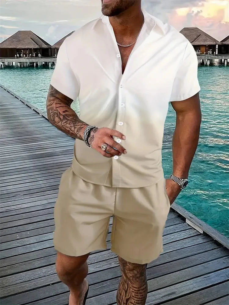 3D Printed Geometric Pattern Men's Shirt Colour Blocking Fashion Button Down Collar Short Sleeve Men's Hawaii Suit Summer Shirt