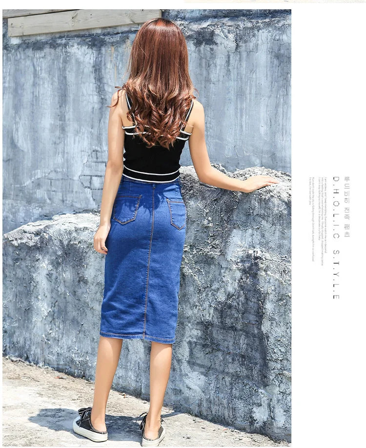 Women's Button Style Wrap Hip Slim Denim Skirt Fashion Mid Length Hip Skirts For Women
