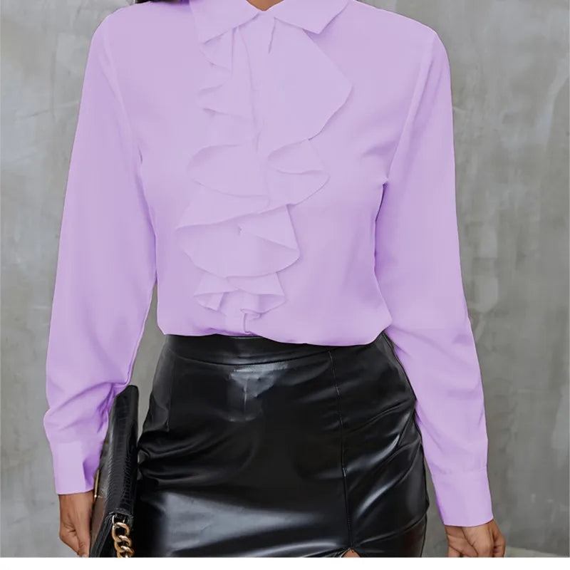 Boho Women's White Loose Chiffon Shirt Spring Fall Long Sleeve New Fashion Ruffled Tops Elegant Casual Blouses For Women Clothes