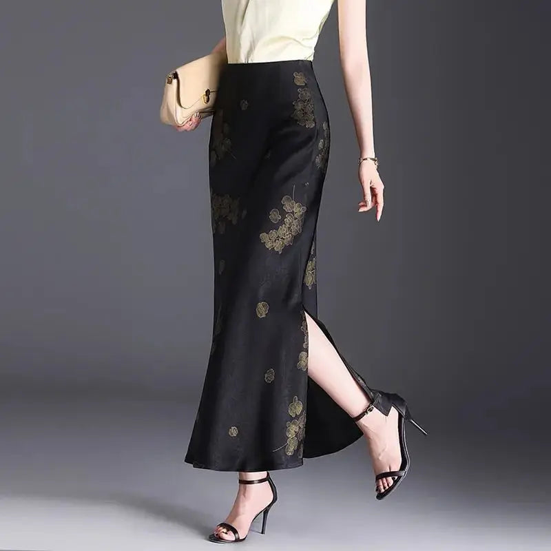 Printed Skirt Women Spring Summer New High-waisted Straight Hip-covered Skirt Temperament Long Skirt