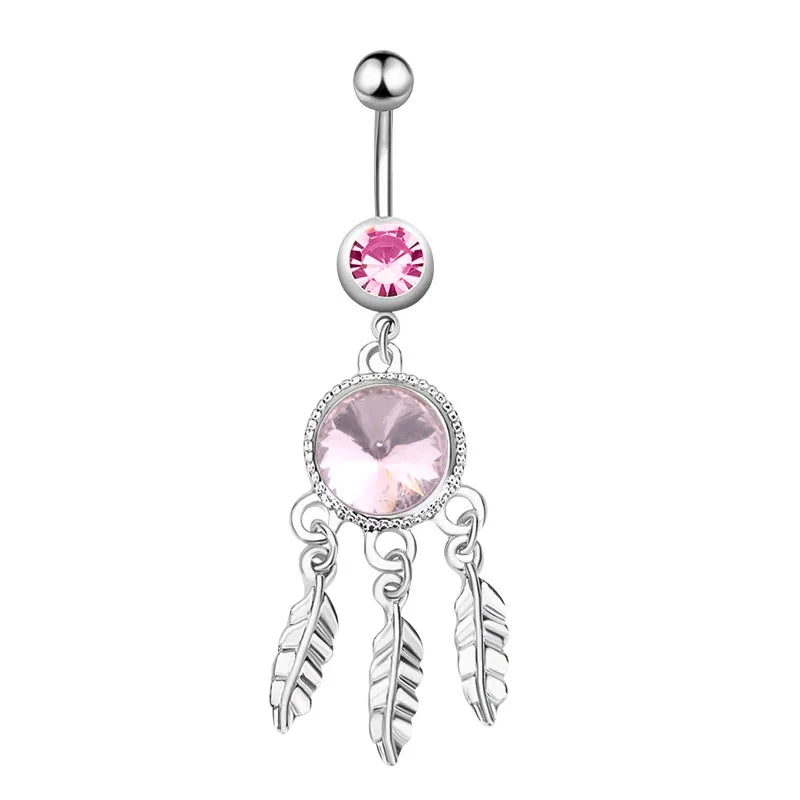 New Pink Series Heart Snake Crystal Zircon Belly Button Rings Fashion Cross Butterfly Dangled Belly Piercing for Women Jewelry