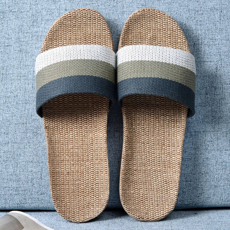 Women's EVA Linen Slippers Couple Indoor Slippers Cotton Home Non-slip Thick Bottom Summer Sandal Slippers Men
